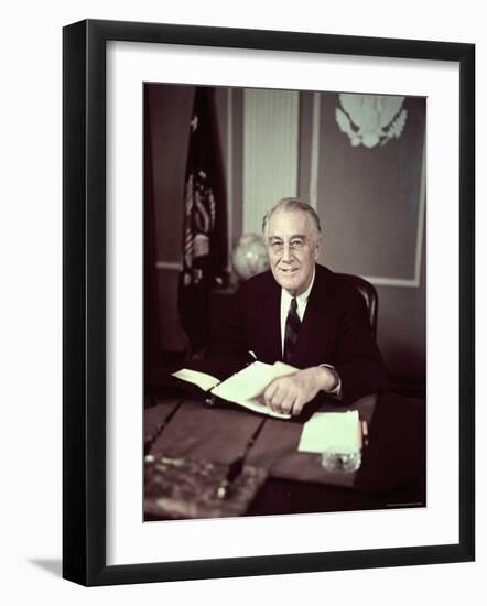 President Franklin D. Roosevelt Before Broadcasting Sixth War Loan Drive, in His Office-George Skadding-Framed Photographic Print