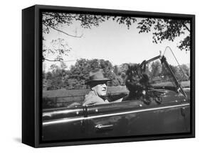 President Franklin D. Roosevelt Driving in His Convertible with His Dog Fala Through Hyde Park-null-Framed Stretched Canvas