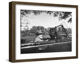 President Franklin D. Roosevelt Driving in His Convertible with His Dog Fala Through Hyde Park-null-Framed Photographic Print