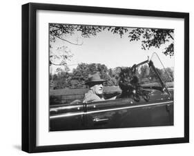 President Franklin D. Roosevelt Driving in His Convertible with His Dog Fala Through Hyde Park-null-Framed Photographic Print