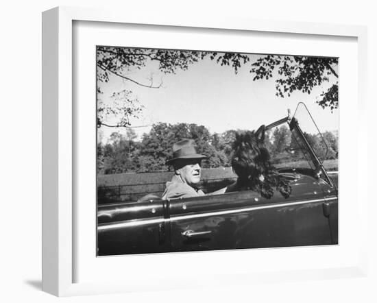 President Franklin D. Roosevelt Driving in His Convertible with His Dog Fala Through Hyde Park-null-Framed Photographic Print