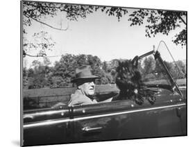 President Franklin D. Roosevelt Driving in His Convertible with His Dog Fala Through Hyde Park-null-Mounted Photographic Print