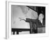 President Franklin D. Roosevelt, Pointing to a Map While Giving His Speech During Entry to WWII-null-Framed Photographic Print