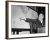 President Franklin D. Roosevelt, Pointing to a Map While Giving His Speech During Entry to WWII-null-Framed Photographic Print