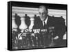 President Franklin D. Roosevelt Sitting in Front of a Network Radio Microphones-George Skadding-Framed Stretched Canvas
