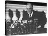 President Franklin D. Roosevelt Sitting in Front of a Network Radio Microphones-George Skadding-Stretched Canvas