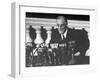 President Franklin D. Roosevelt Sitting in Front of a Network Radio Microphones-George Skadding-Framed Photographic Print