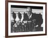 President Franklin D. Roosevelt Sitting in Front of a Network Radio Microphones-George Skadding-Framed Photographic Print