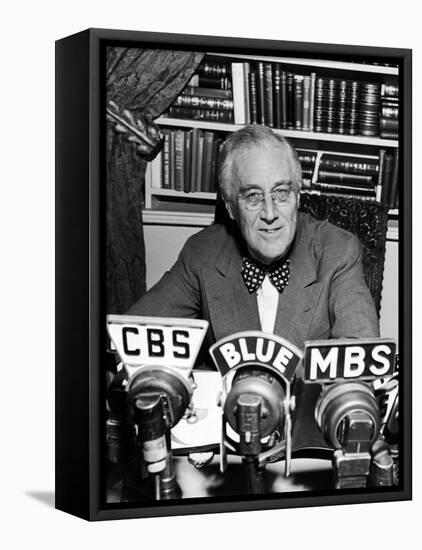 President Franklin D. Roosevelt Speaking on Pre-Invasion Fireside Chat Radio Program-null-Framed Stretched Canvas