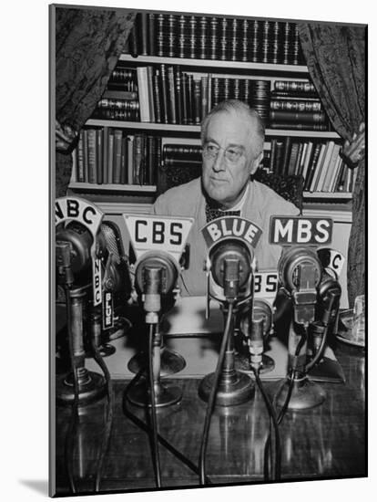 President Franklin D. Roosvelt, Broadcasting a Speech over the Radio from the White House-null-Mounted Photographic Print