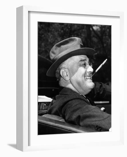 President Franklin Roosevelt, Debonair with His Cigarette Holder, 1939-null-Framed Photo