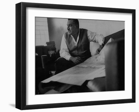 President Gamal Abdul Nasser at His Home Just after Port Said Invasion-null-Framed Photographic Print