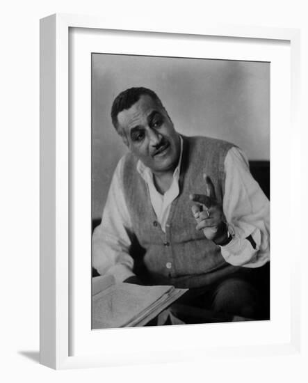 President Gamal Abdul Nasser at His Home Speaking with Officials Just after Port Said Invasion-null-Framed Photographic Print