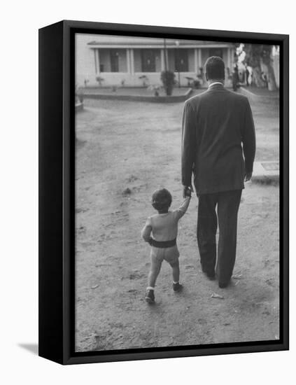 President Gamal Abdul Nasser at His Home with His Small Son Just after Port Said Invasion-Howard Sochurek-Framed Stretched Canvas