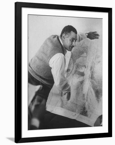 President Gamal Abdul Nasser Speaking with Officials at His Home Just after Port Said Invasion-null-Framed Photographic Print