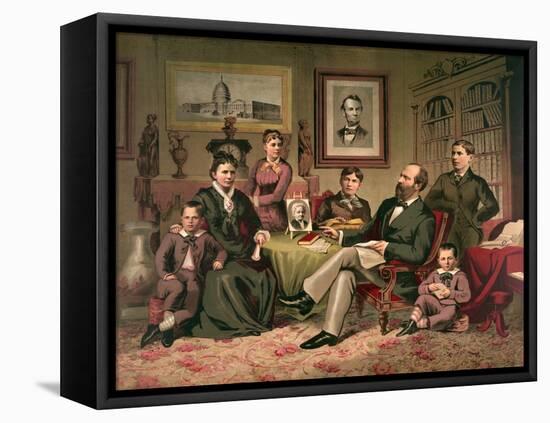 President Garfield and Family, Pub. 1882 (Colour Litho)-American School-Framed Stretched Canvas