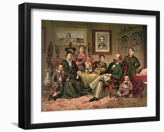 President Garfield and Family, Pub. 1882 (Colour Litho)-American School-Framed Giclee Print