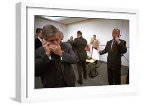 President George W. Bush and Senior Staff on Phones after Learning of the 9-11 Terrorist Attacks-null-Framed Premium Photographic Print