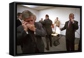 President George W. Bush and Senior Staff on Phones after Learning of the 9-11 Terrorist Attacks-null-Framed Stretched Canvas