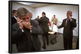 President George W. Bush and Senior Staff on Phones after Learning of the 9-11 Terrorist Attacks-null-Framed Photo