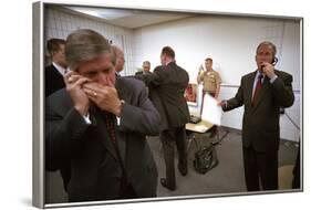 President George W. Bush and Senior Staff on Phones after Learning of the 9-11 Terrorist Attacks-null-Framed Photo