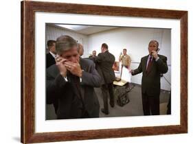 President George W. Bush and Senior Staff on Phones after Learning of the 9-11 Terrorist Attacks-null-Framed Photo