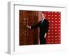 President George W. Bush as He Tries to Open a Locked Door Leaving a Press Conference in Beijing-null-Framed Photographic Print