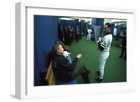 President George W. Bush Derek Jeter before the First Pitch in Game 3 of the World Series-null-Framed Premium Photographic Print