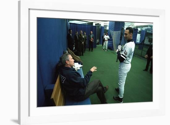 President George W. Bush Derek Jeter before the First Pitch in Game 3 of the World Series-null-Framed Photo