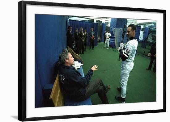 President George W. Bush Derek Jeter before the First Pitch in Game 3 of the World Series-null-Framed Photo