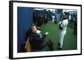 President George W. Bush Derek Jeter before the First Pitch in Game 3 of the World Series-null-Framed Photo