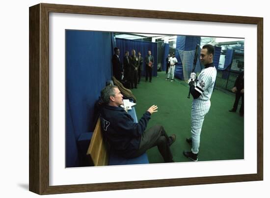 President George W. Bush Derek Jeter before the First Pitch in Game 3 of the World Series-null-Framed Photo