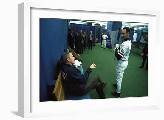 President George W. Bush Derek Jeter before the First Pitch in Game 3 of the World Series-null-Framed Photo