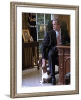 President George W. Bush Pets Spot in the Oval Office of the White House. Oct. 1, 2001-null-Framed Photo