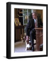 President George W. Bush Pets Spot in the Oval Office of the White House. Oct. 1, 2001-null-Framed Photo
