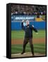 President George W. Bush Throws the Ceremonial First Pitch at Yankee Stadium-null-Framed Stretched Canvas