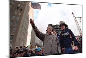President George W. Bush Waves an American Flag after Addressing Recovery Workers in Nyc-null-Mounted Premium Photographic Print