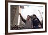 President George W. Bush Waves an American Flag after Addressing Recovery Workers in Nyc-null-Framed Photo