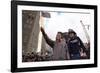 President George W. Bush Waves an American Flag after Addressing Recovery Workers in Nyc-null-Framed Photo