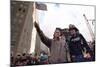 President George W. Bush Waves an American Flag after Addressing Recovery Workers in Nyc-null-Mounted Photo