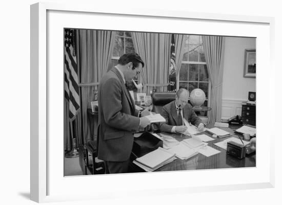 President Gerald Ford Meeting with His Chief of Staff, Donald Rumsfeld. Feb. 6, 1975-null-Framed Photo