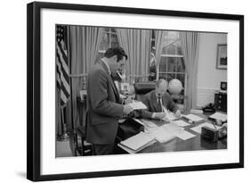 President Gerald Ford Meeting with His Chief of Staff, Donald Rumsfeld. Feb. 6, 1975-null-Framed Photo