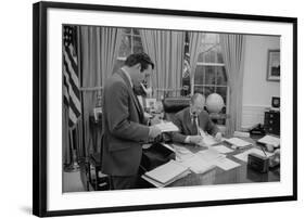 President Gerald Ford Meeting with His Chief of Staff, Donald Rumsfeld. Feb. 6, 1975-null-Framed Photo