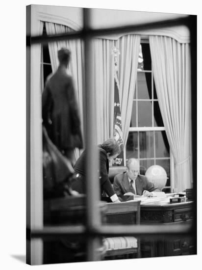 President Gerald Ford Working at His Desk, Washington, D.C., 1975-Marion S^ Trikosko-Stretched Canvas