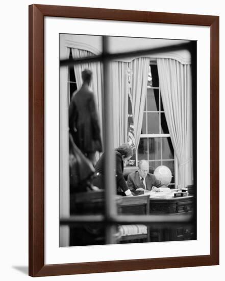 President Gerald Ford Working at His Desk, Washington, D.C., 1975-Marion S^ Trikosko-Framed Photo