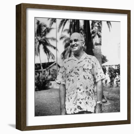 President Harry S. Truman, Arriving in Key West Wearing Hawaiian Shirt-George Skadding-Framed Photographic Print