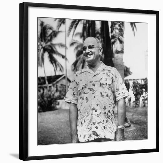 President Harry S. Truman, Arriving in Key West Wearing Hawaiian Shirt-George Skadding-Framed Photographic Print