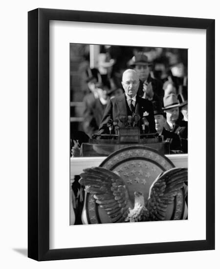 President Harry S. Truman Delivers Inaugural Address from Capitol Portico, January 20, 1949-null-Framed Premium Photographic Print