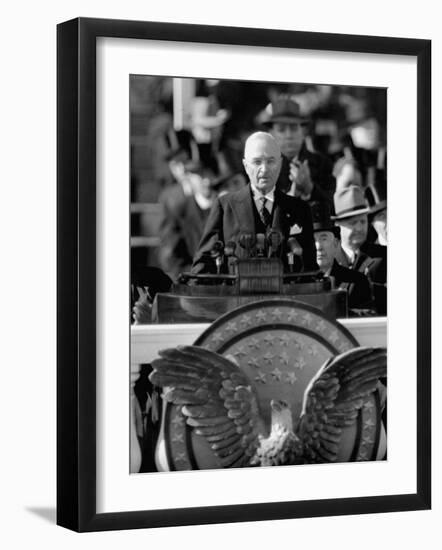 President Harry S. Truman Delivers Inaugural Address from Capitol Portico, January 20, 1949-null-Framed Photographic Print