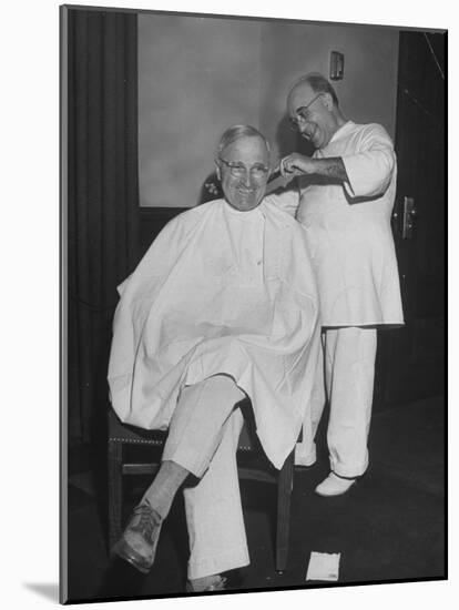 President Harry S. Truman Getting a Haircut-George Skadding-Mounted Photographic Print